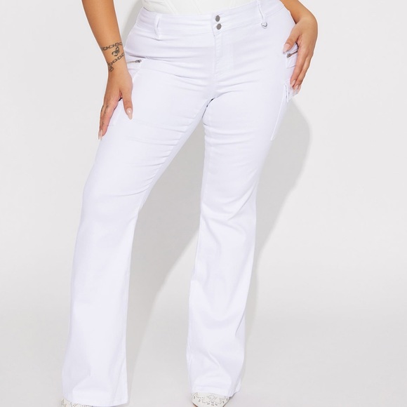 Fashion Nova Denim - White Cargo Flare Jeans NWT